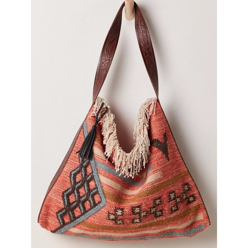 FREE PEOPLE Whimsy Rug Slouchy Tote In Rust NWT